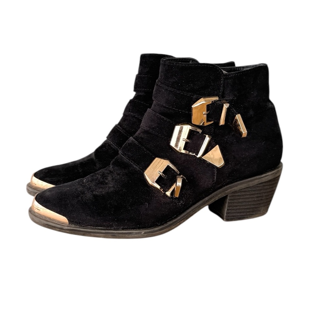 Cathy Jean Black Suede Buckle Ankle Boots